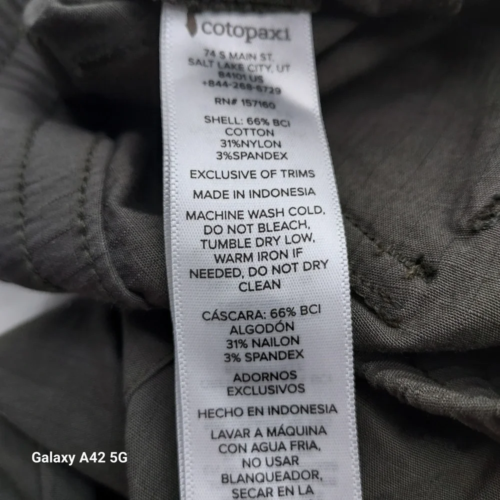 Cotopaxi Veza Adventure Pants Mens Medium Green Ripstop Hiking Travel Trousers